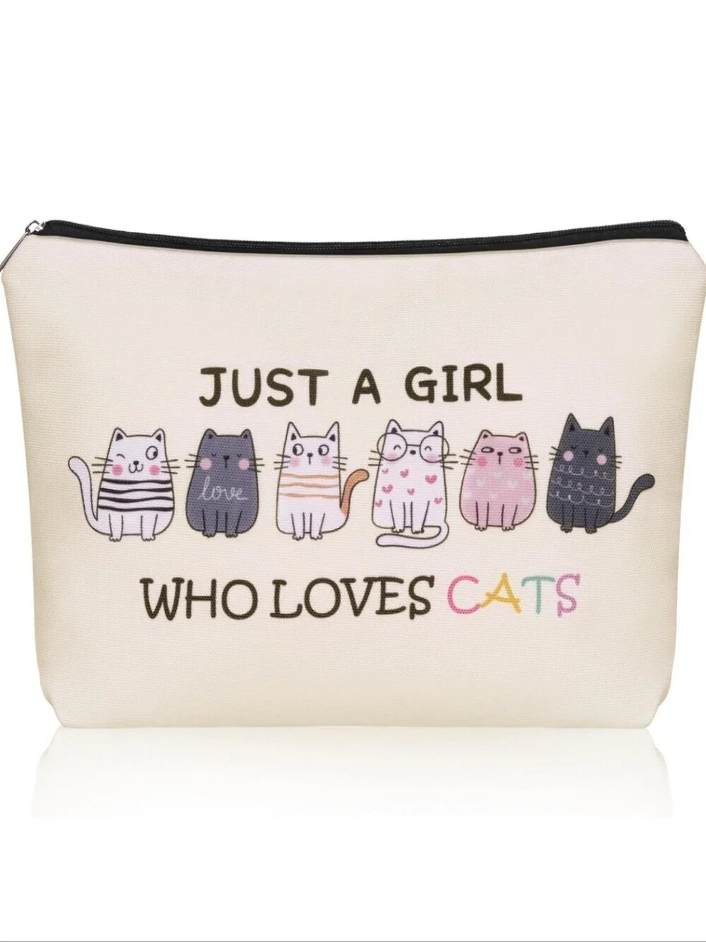 Just A Girl Who Loves Cats Cream Cat Print Pouch
